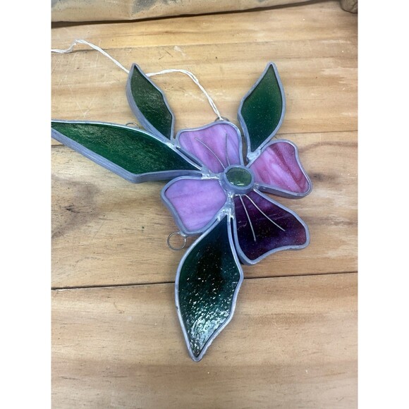 2 Vintage  Stained Glass Suncatcher Flowers BEAUTIFUL 3D - Picture 2 of 9